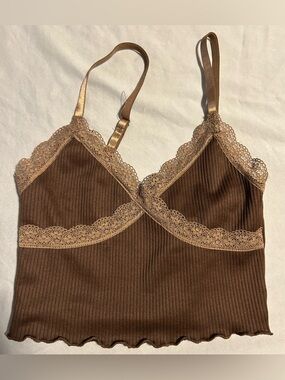 H&M Brown Ribbed Lace Trim Cami- size xs